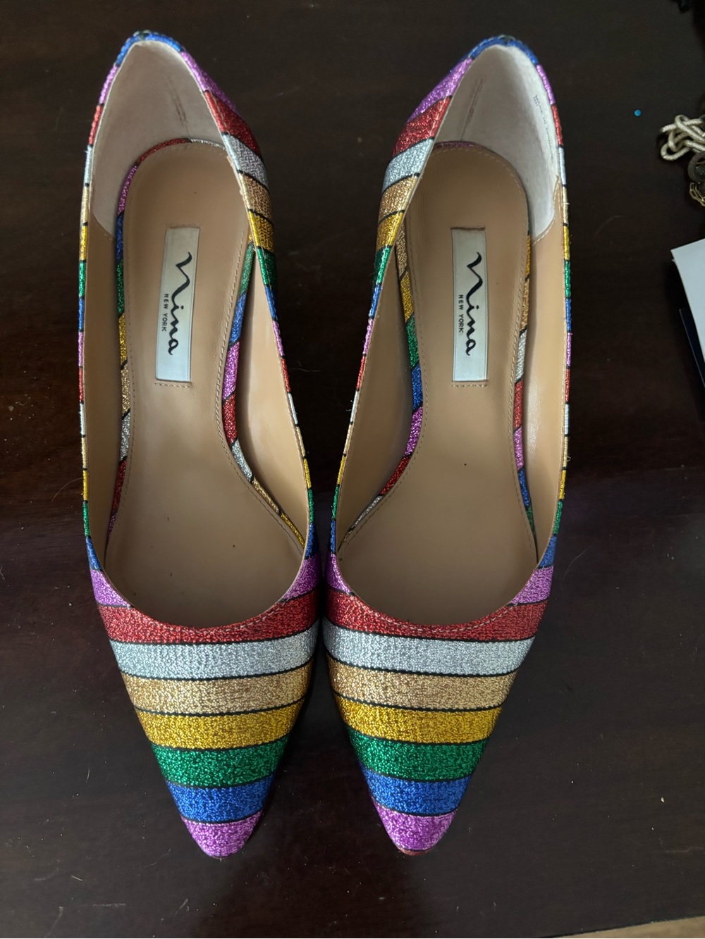 Nina Rainbow Glitter Stripe Pointed Pumps
